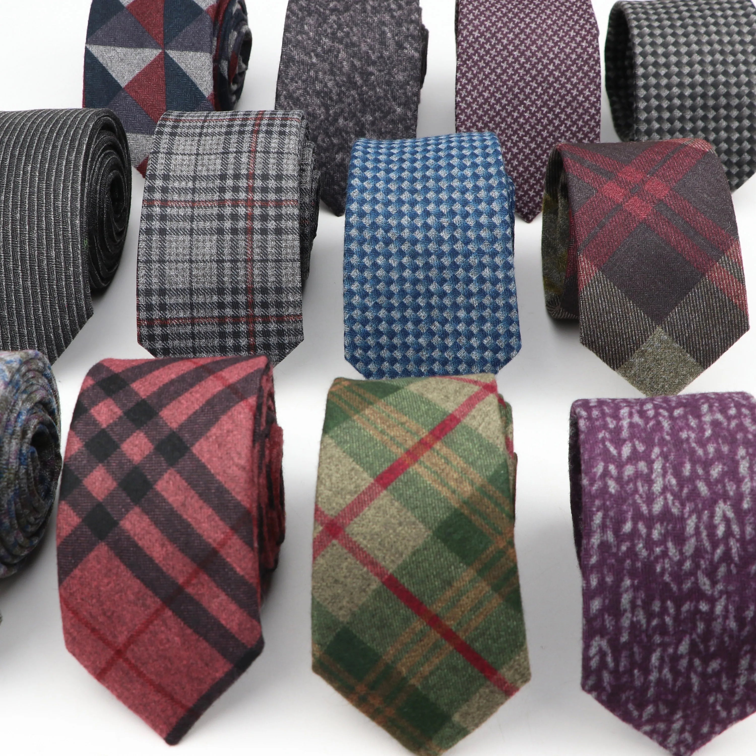 Men's Business Diamond Check Tie Artificial Wool Cotton Dark Color Tie Striped Black Grey Necktie For Daily Accessory Paty Gift